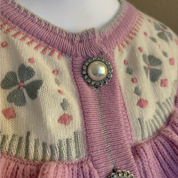 Hill House Home Desk Cardigan Sweater Wool Sz Small Pink Floral Pearly Buttons - Picture 4 of 7